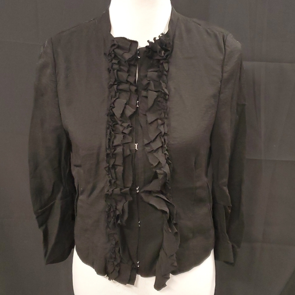 BCBGMAXAZARIA Black Ruffle Hook and Eye Blouse SZ MD